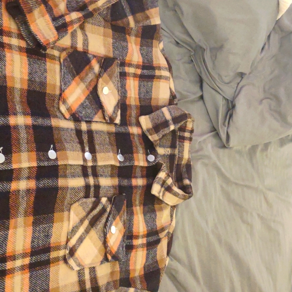 Super soft shacket in a coral, tan and black plaid